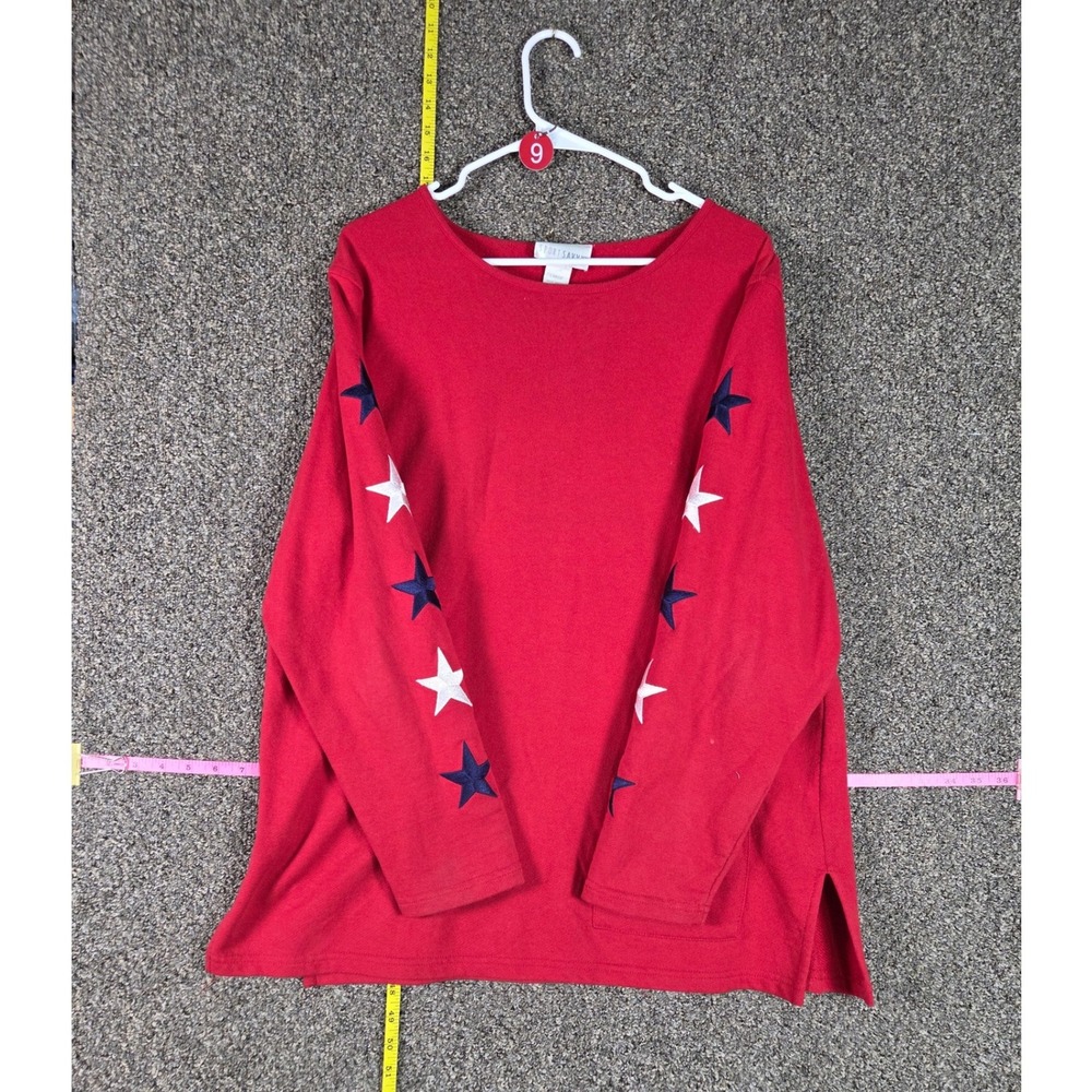 Sport Savvy Sweatshirt Womens Large Red Star Embroidered Long Sleeve Cotton